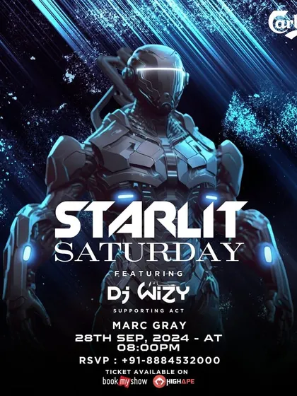 This futuristic poster was for a special "Starlit Saturday" where I performed alongside a supporting act, creating a full night of electronic music.