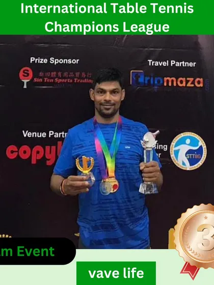 Celebrating Pramod Kumar's Bronze medal win in the Team Event at the International Table Tennis Champions League. A testament to his skill and teamwork.