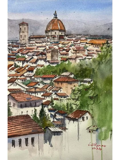 A memory from my travels, this is a watercolor cityscape of Florence, Italy, painted on Baohong cold press paper. I was so happy to see this piece exhibited at the prestigious Fabriano In Acquarello festival.