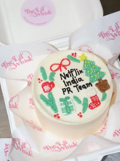 We loved creating this custom Christmas bento cake for the Netflix India PR team, complete with festive doodles.
