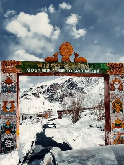 The welcome gate to Spiti Valley, looking even more majestic in the winter. Driving through this gate feels like entering a different realm, a world of snow and silence.