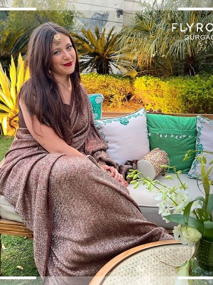 Twirling into joy, our happy customer dazzled in this elegant saree and adorned in my exquisite jewelry. Rent the elegance, own the moment.