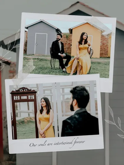 A creative collage featuring a couple in our garden and by a mirror, styled with a polaroid effect. This shows how photographers use our sets to create unique and personalized client albums.