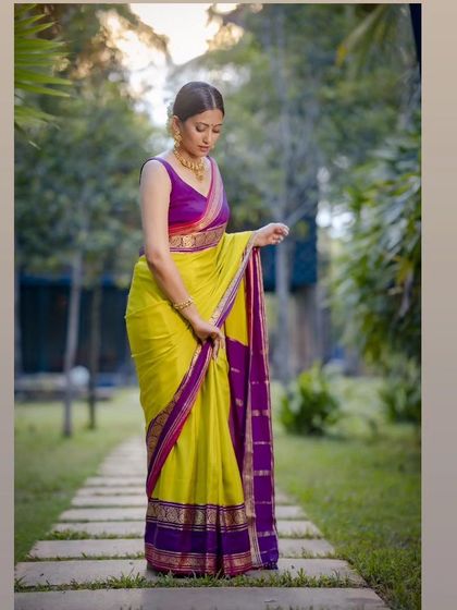 The grace and elegance of a saree personified. This pure Mysore crepe drapes beautifully, making you feel effortlessly stylish.