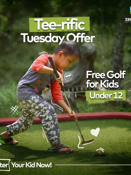 To make golf more accessible, I run special offers like this Tee-rific Tuesday. It is a great opportunity for kids under 12 to try the sport for free and see if they love it.