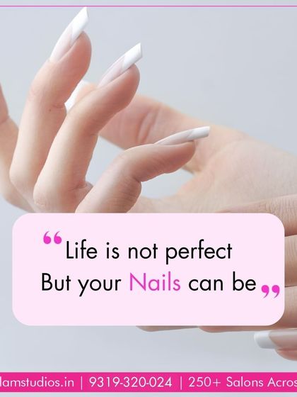 This image showcases a set of long, elegant nail extensions. It represents our belief that while life isn't always perfect, your nails certainly can be with our expert services.