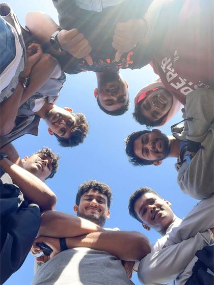 A classic friends huddle shot from below. This is what our trips are about, building connections and creating memories together.