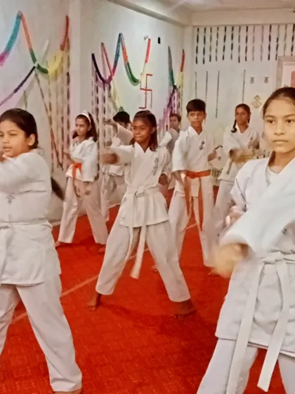 Students practicing their punches during the test. Power and precision are what we look for.