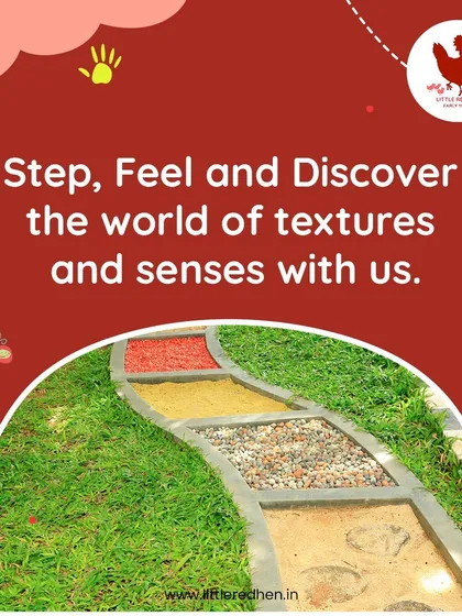 Our outdoor space is an extension of our classroom, featuring a unique sensory pathway. This path, with its seven different textures, encourages children to explore barefoot, engaging their senses and developing balance and motor skills in a natural, playful way.