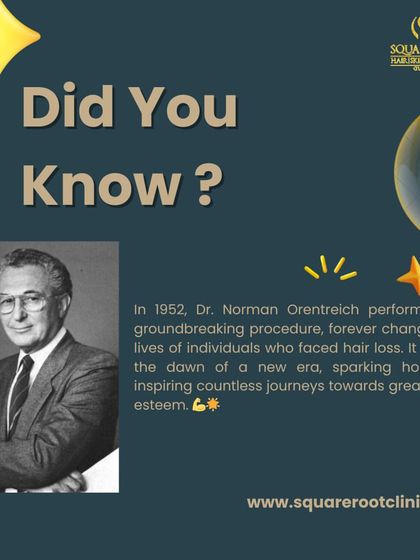 Did you know? This graphic honors Dr. Norman Orentreich, who performed the first successful hair transplant for male pattern baldness in 1952, sparking hope for millions and changing the field of dermatology forever.