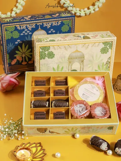 A variation of the festive chocolate box, showing different packaging options. This helps clients visualize how their entire product range can be photographed.