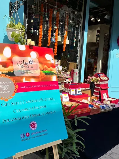 Happy Diwali! Shine your light, big and bright. My store front, all decked out for the festival.