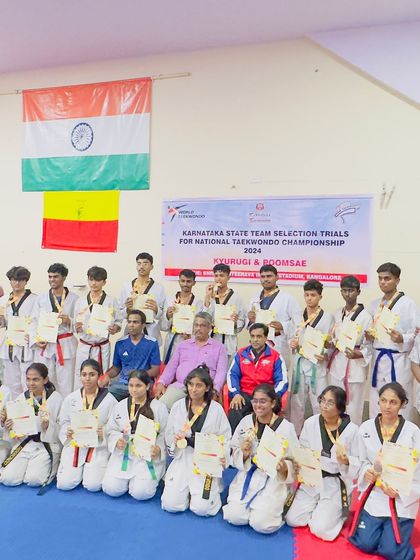 The full team of 14 gold medalists from the Karnataka State Championship. A dominant performance by Team KTA, with every winner qualifying for the nationals.