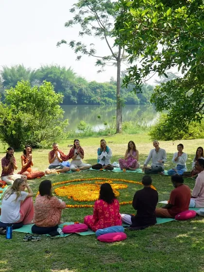 Connection is at the heart of our ashram. Our students and teachers gather in a circle for a closing ceremony, sharing gratitude and reflections after a month of intensive learning and growth together in nature.