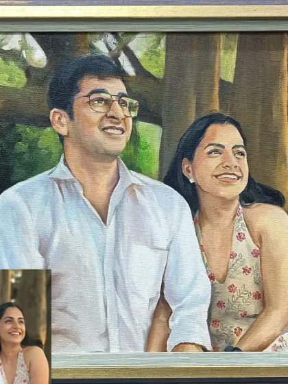 A comparison of the original photo and my final painting, showing how I adapted the scene with an impressionist touch.