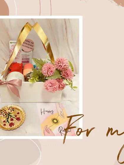 A beautifully styled photo of our Rakhi basket hamper for a sister, showing how all the elements come together to create a perfect gift.