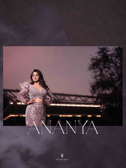 An editorial-style portrait of the bride, Ananya, in her beautiful lavender reception gown.