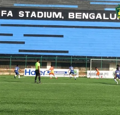 Action from a KSFA Youth Premier League U-13 match at the iconic KSFA Stadium in Bengaluru. We secure professional venues to give young players a taste of the big leagues.