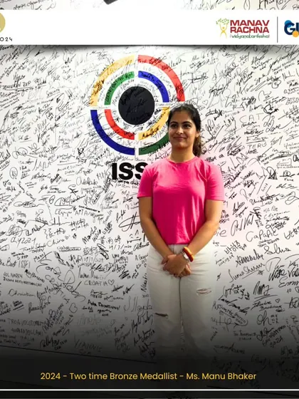 Olympic medalist Manu Bhaker at the ISSF House during the Paris 2024 Olympics, a venue for honoring excellence and inspiring the global shooting community.