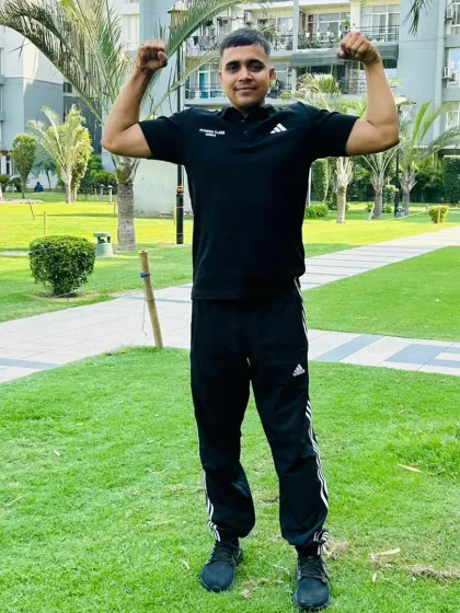 A strong stance in the park.