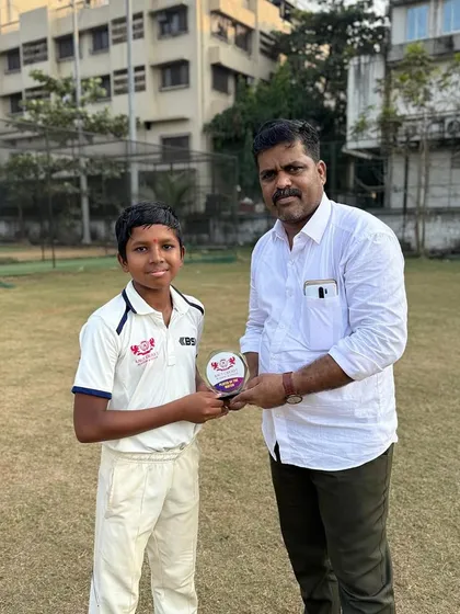 Man of the Match, Pranav Raje. An excellent bowling performance with figures of 4 for 21. Well done, beta.