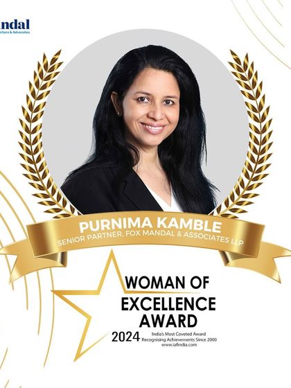 Our Senior Partner, Purnima Singh Kamble, has been honored with the 'Woman of Excellence Award, 2024' by the Indian Achievers Forum for her outstanding professional achievements.