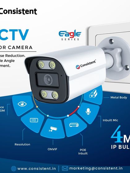 Part of our Eagle Series, this 4MP IP Bullet Camera offers robust security with its solid metal body. It features an inbuilt microphone, Power-over-Ethernet, and 3D noise reduction to deliver sharp, clear surveillance footage for any outdoor application.