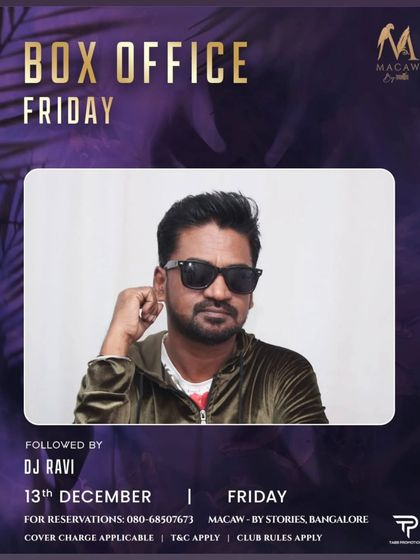 The poster for 'Box Office Friday' at Macaw, featuring a cool shot of me.