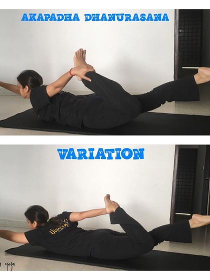 Akapada Dhanurasana (One-Legged Bow Pose) and its variation. This pose is effective for weight loss, improving digestion, and strengthening the entire back.