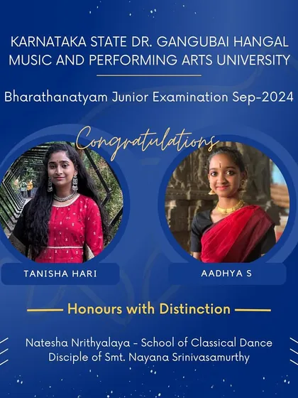 I am immensely proud of our students' academic and artistic achievements. We provide dedicated coaching for the Karnataka State University examinations, and here we celebrate two of our students who passed with Honours with Distinction.