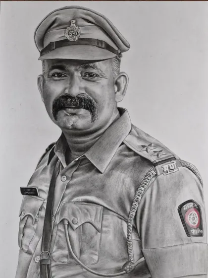 A commissioned portrait of a Maharashtra police officer, drawn with respect for the uniform and the individual. My realistic pencil drawings are a perfect way to honor the important people in your life.