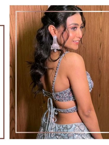 Dazzle on your sangeet night with this modern crop top lehenga. The stylish back and sparkling details are perfect for an evening of dance and celebration.