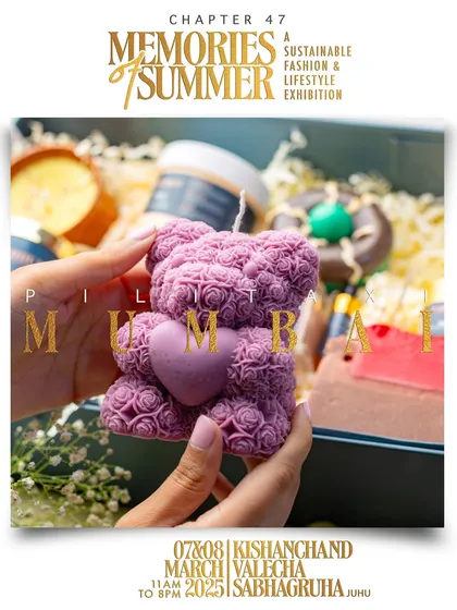 An event poster from the 'Memories of Summer' exhibition, featuring my purple teddy bear candle. I love participating in these events.