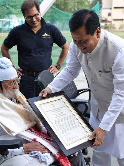 Recognition of a lifetime of dedication. Shri Gurcharan Singh ji is presented with a certificate of honor by the Hon'ble Minister, a moment that fills our academy with immense pride and inspiration.
