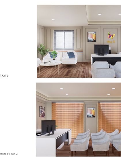 An alternative design option for the Co-optex MD's room, featuring a different layout and material palette. Our process involves presenting clients with well-considered options to ensure the final design meets their needs.