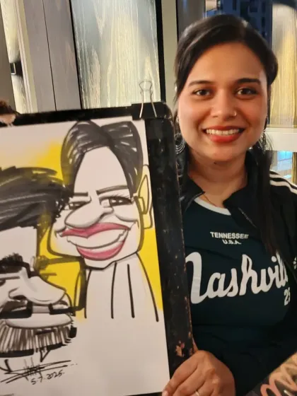 A couple's caricature from a fun night at Nincasa restaurant. It's a great memento for a date night.