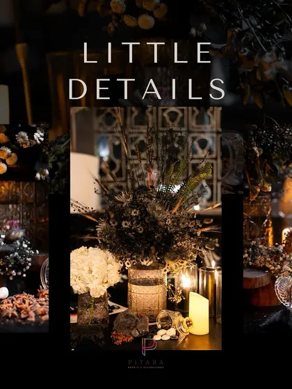 A collage of the little details that brought our "magical elixir" theme to life. We used a mix of dried florals, spices, stones, and candles to create a mystical and enchanting atmosphere.