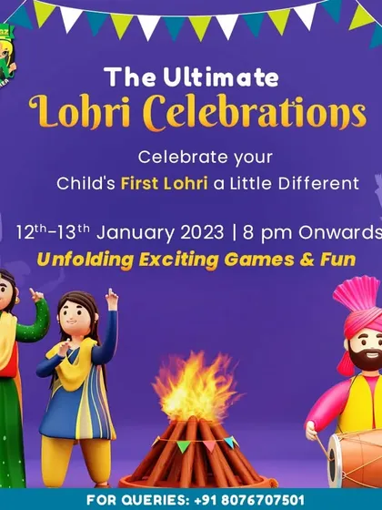 We host cultural celebrations too, like this event for Lohri. This poster announced our ultimate Lohri celebration, inviting families to celebrate their child's first Lohri with us.