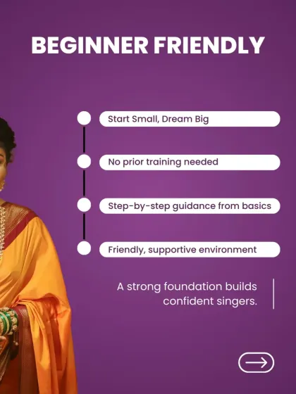 My classes are designed to be beginner-friendly. You don't need any prior training. I provide step-by-step guidance from the absolute basics in a supportive environment, because a strong foundation builds confident singers.