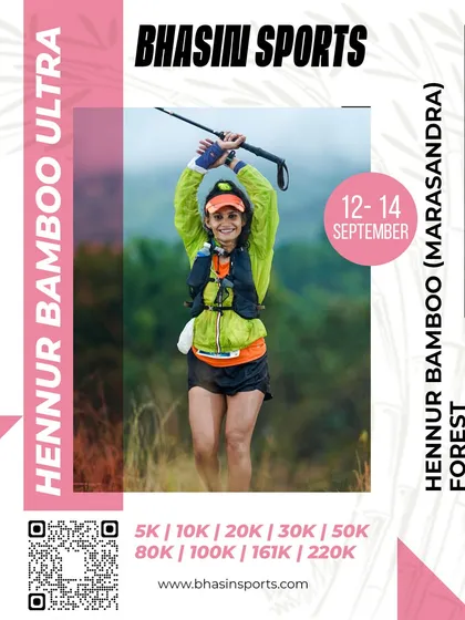 Finding your rhythm on the trail. A runner enjoys a moment of pure bliss during the Hennur Bamboo Ultra. We meticulously plan our routes to offer both a physical challenge and a scenic escape.