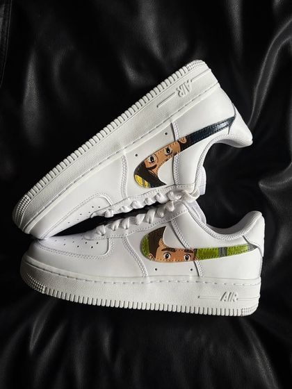 A top-down view of the Ghibli custom sneakers, showcasing the minimalist yet charming design.