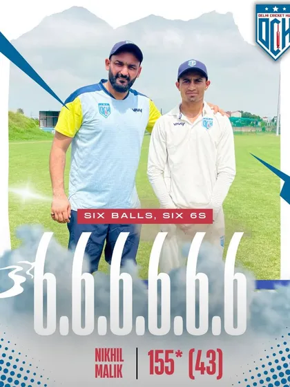 Six balls, six sixes. An unbelievable display of power hitting from my student Nikhil Malik, who went on to score a blazing 155 runs. This is the kind of fearless, game-changing cricket I teach.
