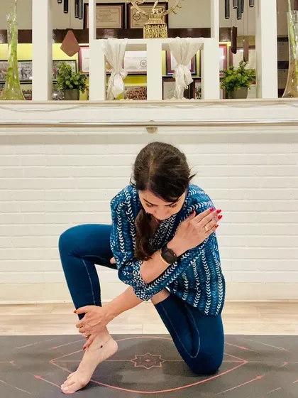 "Therefore, be a yogi, O Arjuna." In India, yoga is lived, not just performed. It's in the way we move through our day. This twisted lunge in a kurta is a celebration of our ancestral practice, which is remembered, not reinvented.