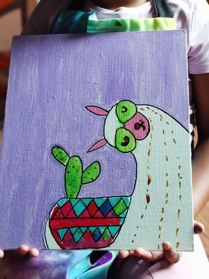 We couldn't decide if we painted llamas or alpacas, so we just made them cute. This quirky painting was a blast to create.