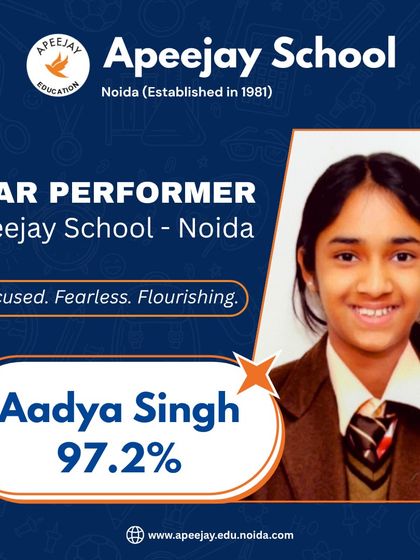 Congratulations to Aadya Singh of Class 6 for her outstanding academic performance, achieving a remarkable 97.2%. Her dedication is truly commendable.
