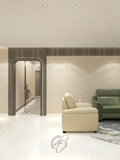 This render provides a complete overview of the living and dining space, allowing the client to understand the scale and proportions of the room and furniture.