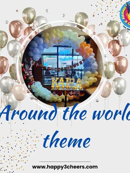 For Kaira's party, I designed an "Around the World" theme. The decor featured a balloon arch in the colors of different flags and a table setup that took guests on a journey to different countries.
