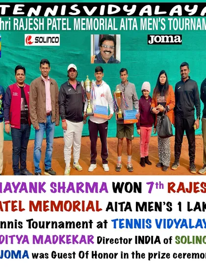 The prize ceremony for the 7th Rajesh Patel Memorial AITA Men’s 1 Lakh Tennis Tournament, with winner Mayank Sharma.