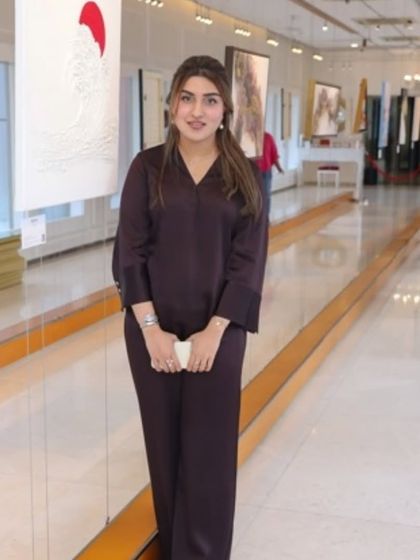 The artist Amya Chhabra at her solo exhibition, 'A Symphony of Colour'.