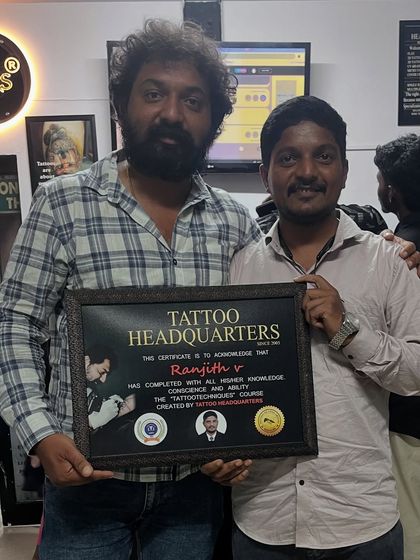 A proud moment for Ranjith V, a graduate from our May batch, as he receives his certificate acknowledging his new skills and knowledge in tattoo techniques.